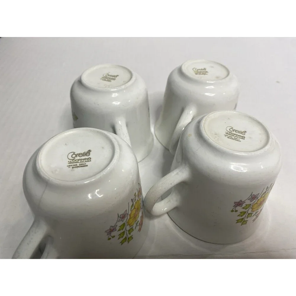 Corning Ware Corelle Spring Meadow Pattern Coffee/Tea Cups Set of 4